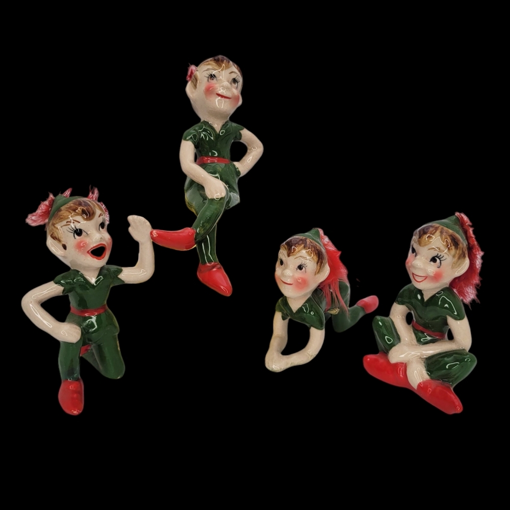 Rare 1955 Kreiss Peter Pan Figurines Disney Sprite Elf Christmas Pixies Set Of 4